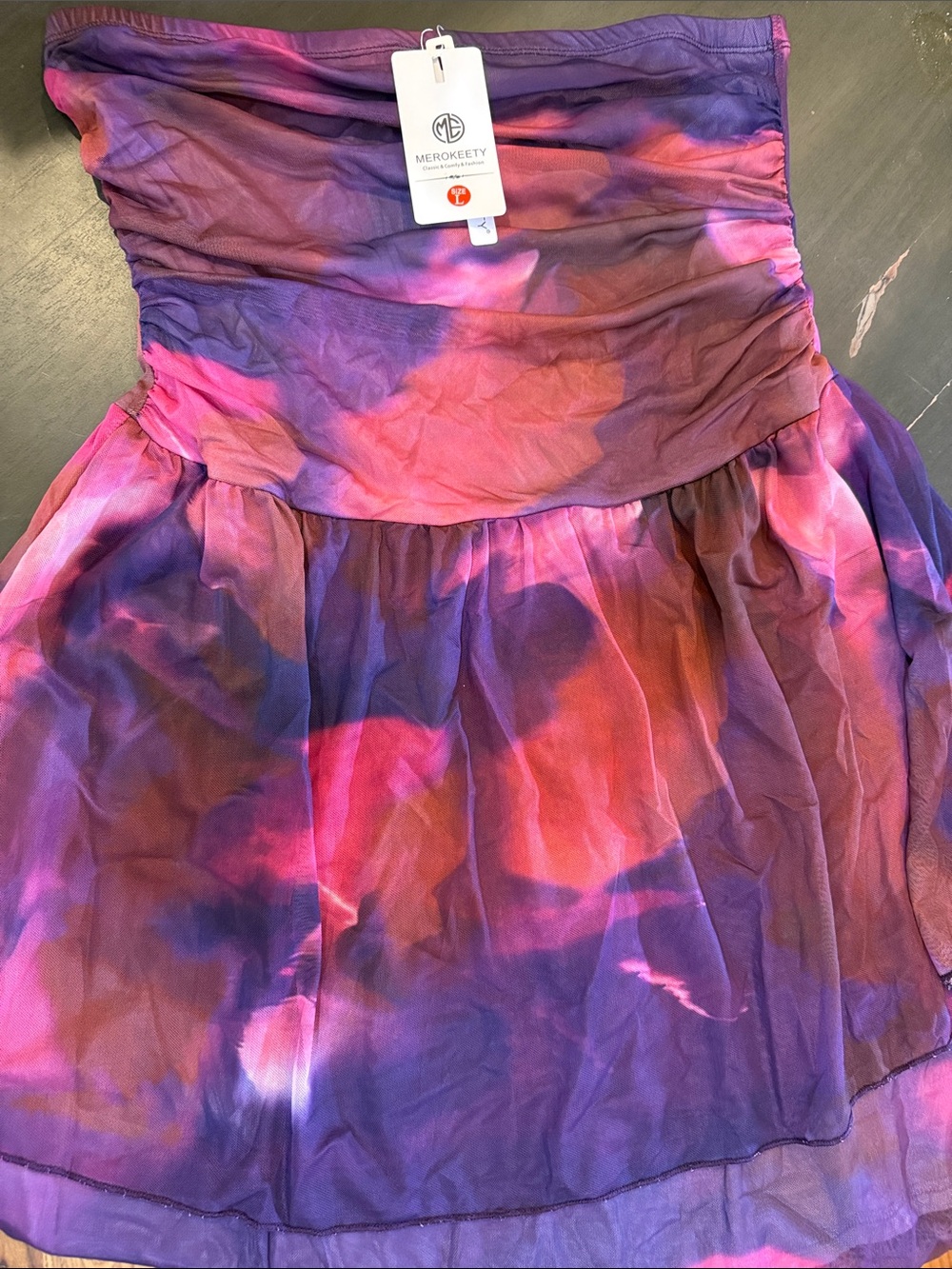 Merokeety Women's Strapless Tie-Dye Dress in Purple & Pink